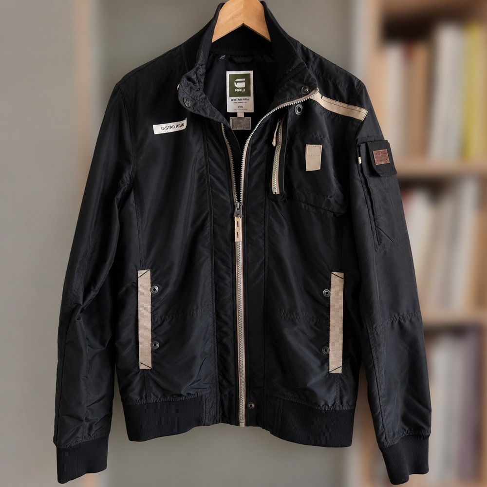 G-Star Raw Cargo Line Mens Black Nylon Bomber Utility Flight Jacket Size L